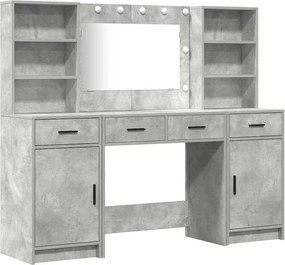 vidaXL Set masă de toaletă cu LED 3 pcs Gri din beton Lemn compozit