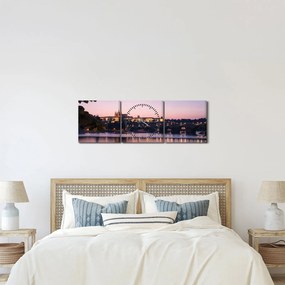 Tablou cu palatul din Praga și Vltava (cu ceas) (90x30 cm)