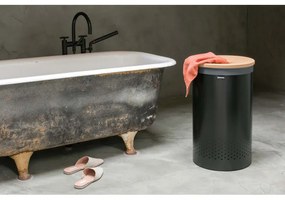 Cos de rufe Brabantia 1000826, 60 L, Capac din pluta, Umplere fara deschidere, Gauri ventilatie, Negru