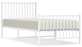 350942 vidaXL Cadru de pat metalic cu tăblie de cap/picioare, alb, 90x200 cm