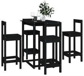 Set mobilier de bar, 5 piese, negru, lemn masiv de pin
