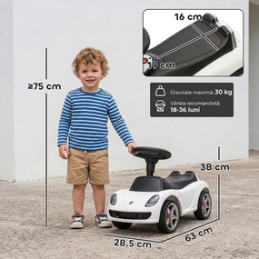 AIYAPLAY Mașinuță de Împins pentru Copii cu Licență Porsche, Claxon, Faruri și Sunet de Pornire, PP, Alb | Aosom Romania