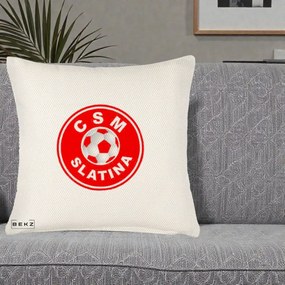 Perna Personalizata CSM Slatina Fotbal, 40x40 cm, Crem Reliefat, Husa Detasabila, Perna Inclusa, BEKZ®