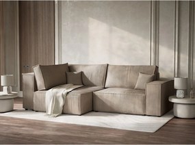 Colțar bej extensibil/cu spațiu de depozitare cu tapițerie din catifea reiată (cu colț pe partea stângă/în formă de ”L”) Tonga – Maison de Rêve