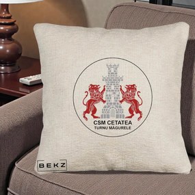 Perna Personalizata CSM Cetatea Turnu Magurele Fotbal, 40x40 cm, Bej Canapea, Husa Detasabila, Perna Inclusa, BEKZ®