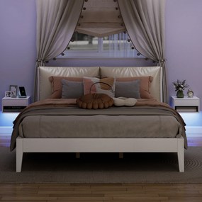 HOMCOM Set 2 Noptiere Suspendate cu LED RGB Integrat și Reglabil prin Aplicație, Sertar și Raft, 37x32x21 cm, Alb | Aosom Romania