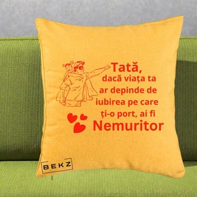 Cadou pentru Tata - Perna Personalizata Tata Nemuritor cu Fetita, 40x40 cm, Galben, Husa Detasabila, Perna Inclusa, BEKZ®