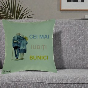 Cadou pentru Bunici - Perna Personalizata Cei Mai Iubiti Bunici Acuarela Spate, 40x40 cm, Verde, Husa Detasabila, Perna Inclusa, BEKZ®