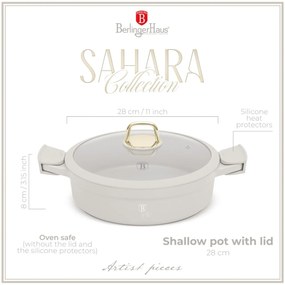 Cratiță cu capac 28 cm, 4.2L – Berlinger Haus Sahara Collection BH 7785, crem, antiaderentă, cu mânere de silicon detașabile