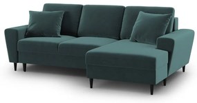 Colțar petrol extensibil, cu spațiu de depozitare cu tapițerie din catifea (cu colț pe partea dreaptă, cu șezlong) Kyoto – Cosmopolitan Design