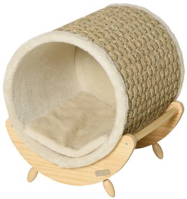 PawHut Pestera pentru pisici cu suprafata de zgariat inclusa pernuta, pestera zgariate, 41 cm x 38 cm x 43 cm, Natur + Beige | Aosom Romania