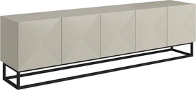 Comodă TV Asha 200 cm cu partea frontală striat și cadru metalic negru – bej cashmere