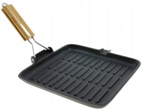 Tigaie grill din fonta Kinghoff KH 1107, 24 cm, Maner pliabil, Inductie, Negru