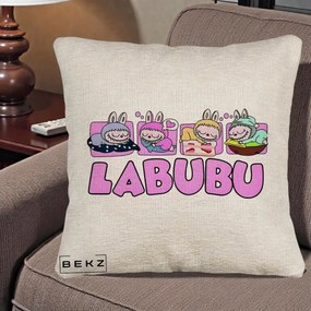 Perna Personalizata Labubu Sleeping Quad, 40x40 cm, Bej Canapea, Husa Detasabila, Perna Inclusa, BEKZ®