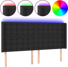 vidaXL Tăblie de pat cu LED, negru, 183x16x118/128 cm, piele ecologică