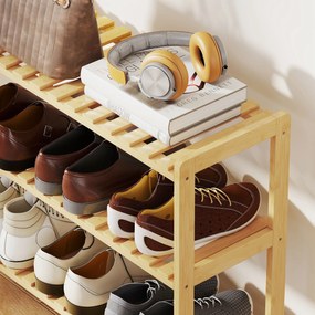 HOMCOM Etajeră din bambus cu 3 niveluri pentru pantofi pentru 9 perechi pentru antreu hol 70x26x57,5 cm natural | Aosom Romania