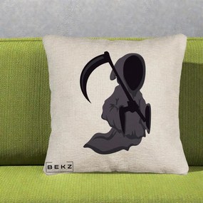 Perna Decorativa Moartea cu Coasa Grim Reaper Halloween, 40x40 cm, Bej Canapea, Husa Detasabila, Perna Inclusa, BEKZ®
