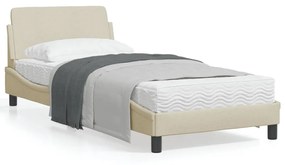 373090 vidaXL Cadru de pat cu tăblie, crem, 90x190 cm, textil