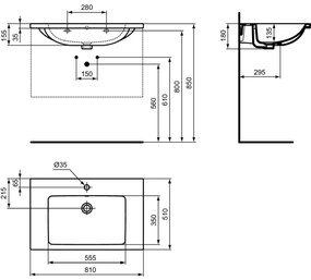 Lavoar suspendat gri lucios 80 cm Ideal Standard i.Life B 810x510 mm