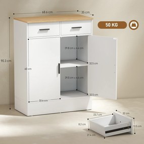 HOMCOM Bufet Modern 2 Sertare și Dulap cu 2 Uși, Raft Interior Reglabil, Alb și Lemn | Aosom Romania