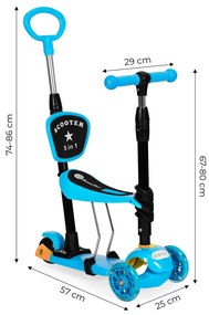 Scuter cu trei roți cu roți Led 3 în 1 albastru