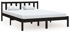 810061 vidaXL Cadru de pat dublu, negru, 135x190 cm, lemn masiv de pin