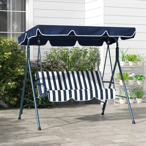 Outsunny Leagăn de Grădină cu 3 Locuri cu Acoperiș Solar, Balansoar în Aer Liber cu Structură din Oțel și Poliester, 172x110x153 cm, Alb și Albastru | Aosom Romania