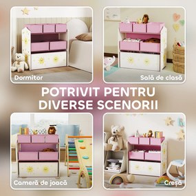 Raft AIYAPLAY pentru Depozitarea Jucăriilor, 3 Niveluri, 6 Cutii Textile Detașabile, Organizator pentru Dormitor, Living și Camera de Joacă, Roz | Aosom Romania