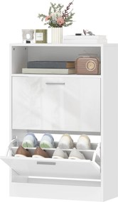 HOMCOM Dulap pentru încălțăminte 8 perechi, dulap, 2 sertare rabatabile, rafturi reglabile și compartiment, alb | Aosom Romania