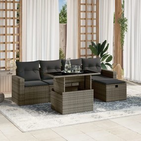 3274810 vidaXL Set mobilier grădină cu perne, 6 piese, gri, poliratan