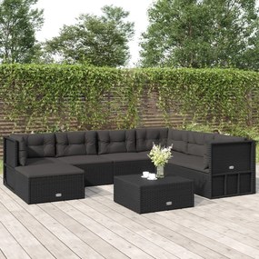 3187157 vidaXL Set mobilier de grădină cu perne, 7 piese, negru, poliratan