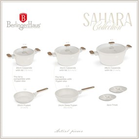 Set oale si tigai 10 piese Sahara Nordic Berlinger Haus BH 8324, crem mat, compatibil inductie, capace cu strecurator