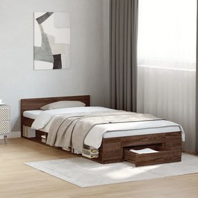vidaXL Cadru de pat cu sertar, stejar maro, 100x200 cm lemn prelucrat