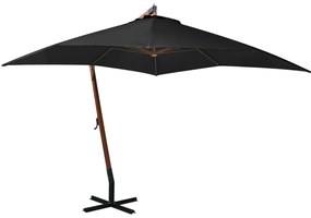 vidaXL Umbrelă suspendată cu stâlp, negru, 3x3 m, lemn masiv de brad