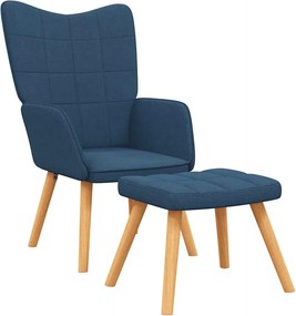 vidaXL Scaun de relaxare cu taburet, albastru, textil