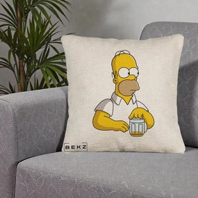 Perna Personalizata Homer Simpson cu Bere, 40x40 cm, Bej Canapea, Husa Detasabila, Perna Inclusa, BEKZ®