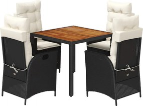 vidaXL Set mobilier de grădină cu perne, 5 piese, negru, poliratan