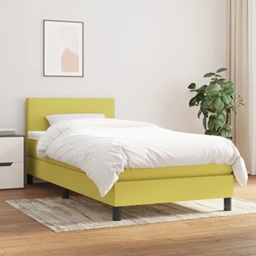 Pat box spring cu saltea, verde, 90x190 cm, textil Verde, 90 x 190 cm, Design simplu