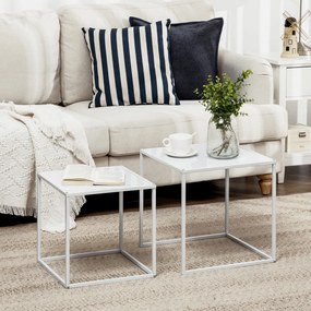 HOMCOM Set Măsuțe Cafea Patrate Stivuibile, Oțel, Design Modern pentru Living, Alb | Aosom Romania