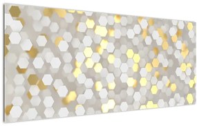 Tablou - Hexagoane alb - auriu (120x50 cm)