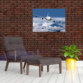 Tablou pe sticlă - Avion în nori (70x50 cm)