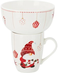Set of porcelain mug and bowl Christmas elf