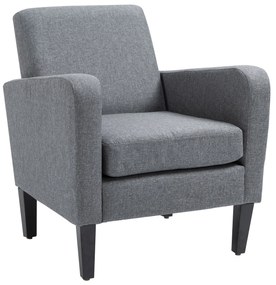 HOMCOM Fotoliu de o persoana, Fotoliu de relaxare, Fotoliu capitonat cu picioare din lemn, Material textil aspect de in, 66 x 72 x 74 cm, Gri deschis | Aosom Romania