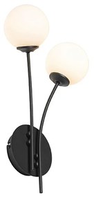 Aplică modernă neagră cu sticlă opalescentă cu 2 lumini - Atena