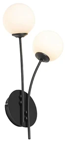 Aplică modernă neagră cu sticlă opalescentă cu 2 lumini - Atena
