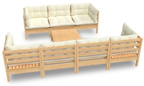 Set mobilier gradina cu perne crem, 8 piese, lemn masiv de pin maro si crem, 1