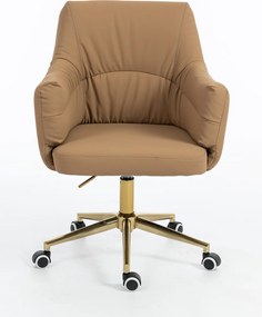 HR840K Scaun Caramel Piele Ecologica Premium Soft cu Bază Aurie