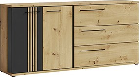 Comoda MOLTO ML13, stejar artisan/negru, PAL, 180x37x86 cm