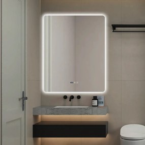 Oglindă Baie LED și Dezaburire Elit’s Premium: Senzor Touch, Lumina Rece, Caldă și Neutră, 80x100cm, Lumina Ambientală Spate