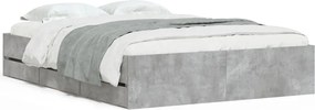 vidaXL Cadru de pat cu sertare, gri beton, 135x190 cm, lemn prelucrat